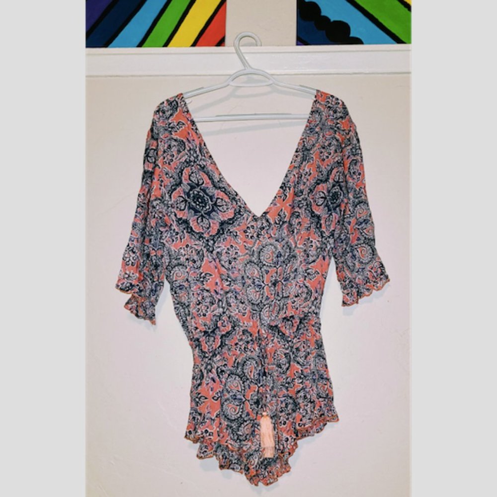 Handmade Tiare Hawaii Pink & Navy Blue Romper